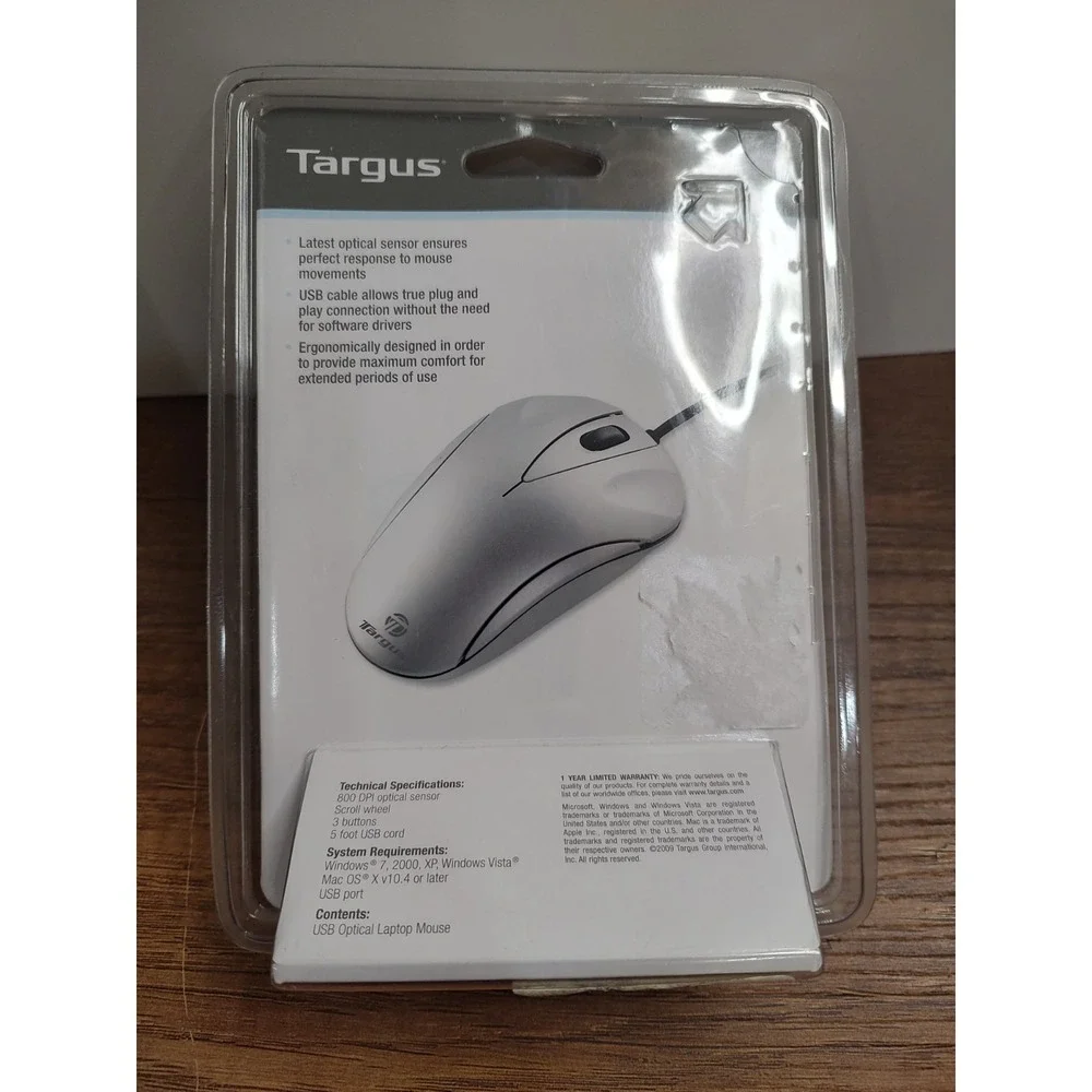 NEW Targus 3-Button USB Optical Laptop Mouse Scroll-Wheel BUS0213 AMU51US PC/Mac